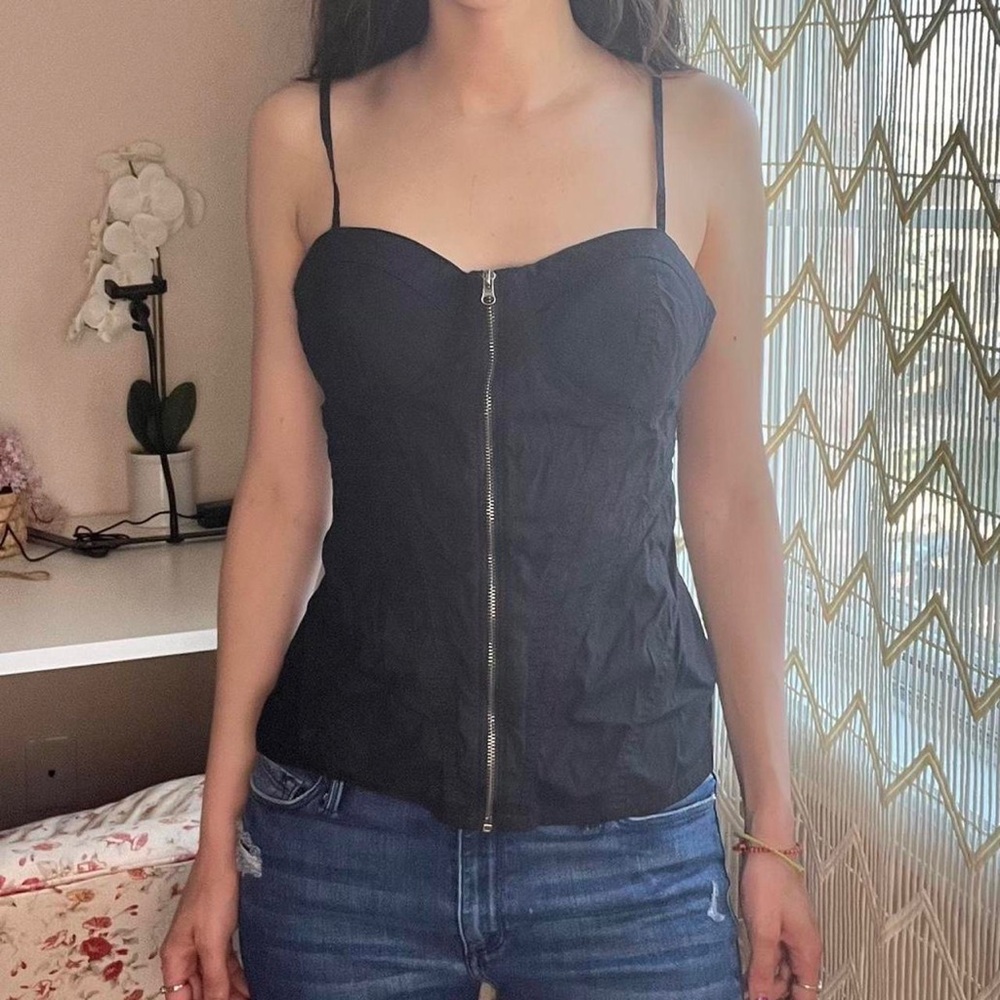 Candies Black Smocked Zip Up Bustier Corset Top
